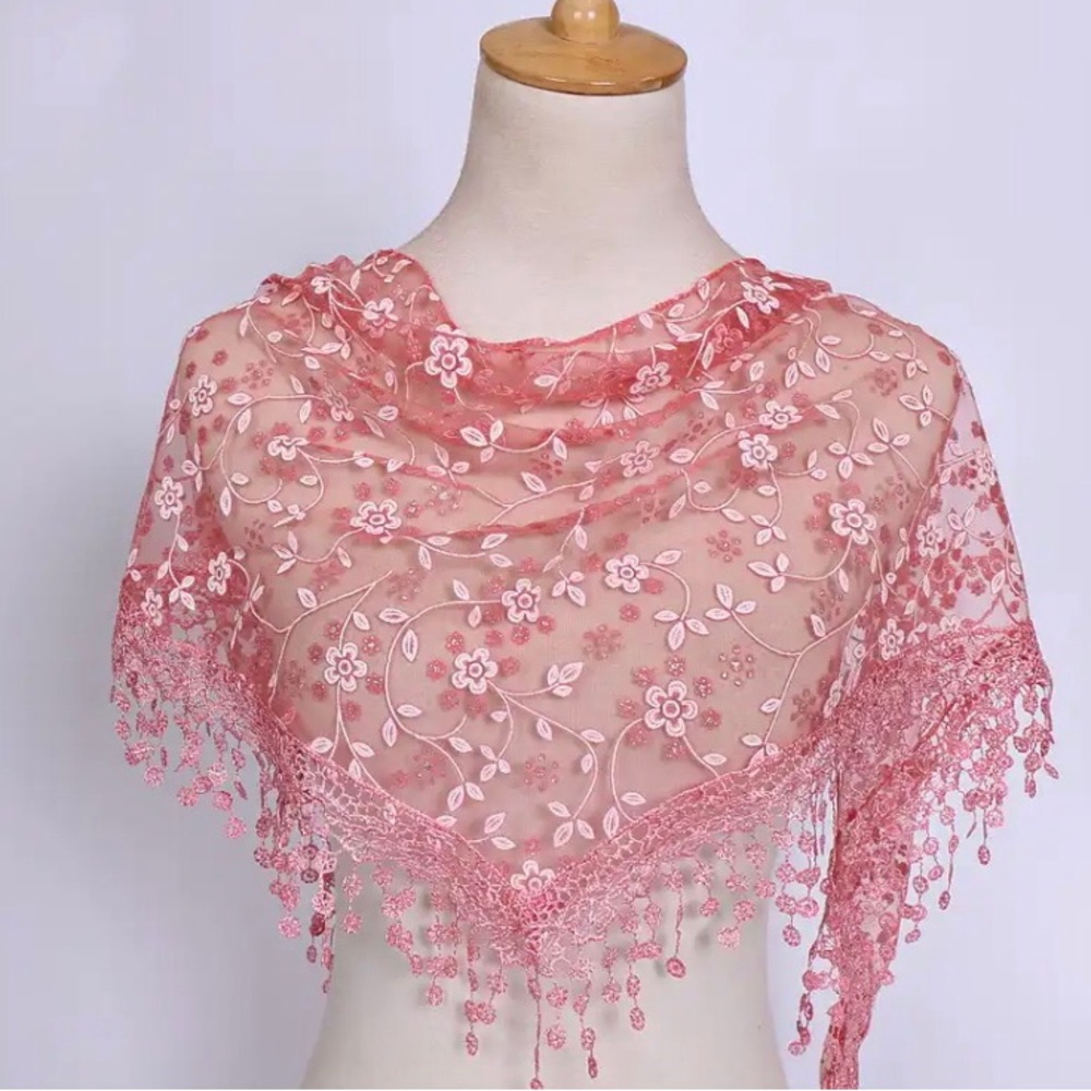 Women Lace Tassel Triangle Scarf